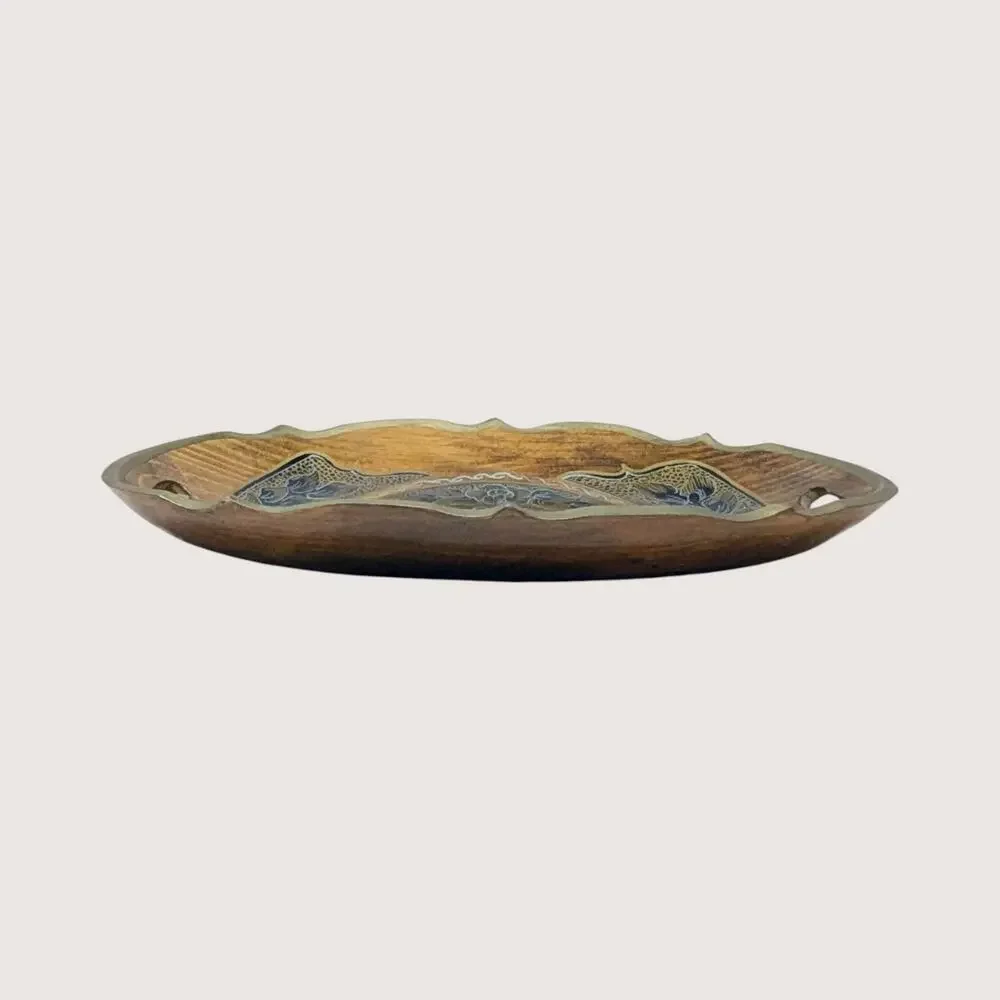 Vintage Artisan Hand-Painted Wooden Serving Tray